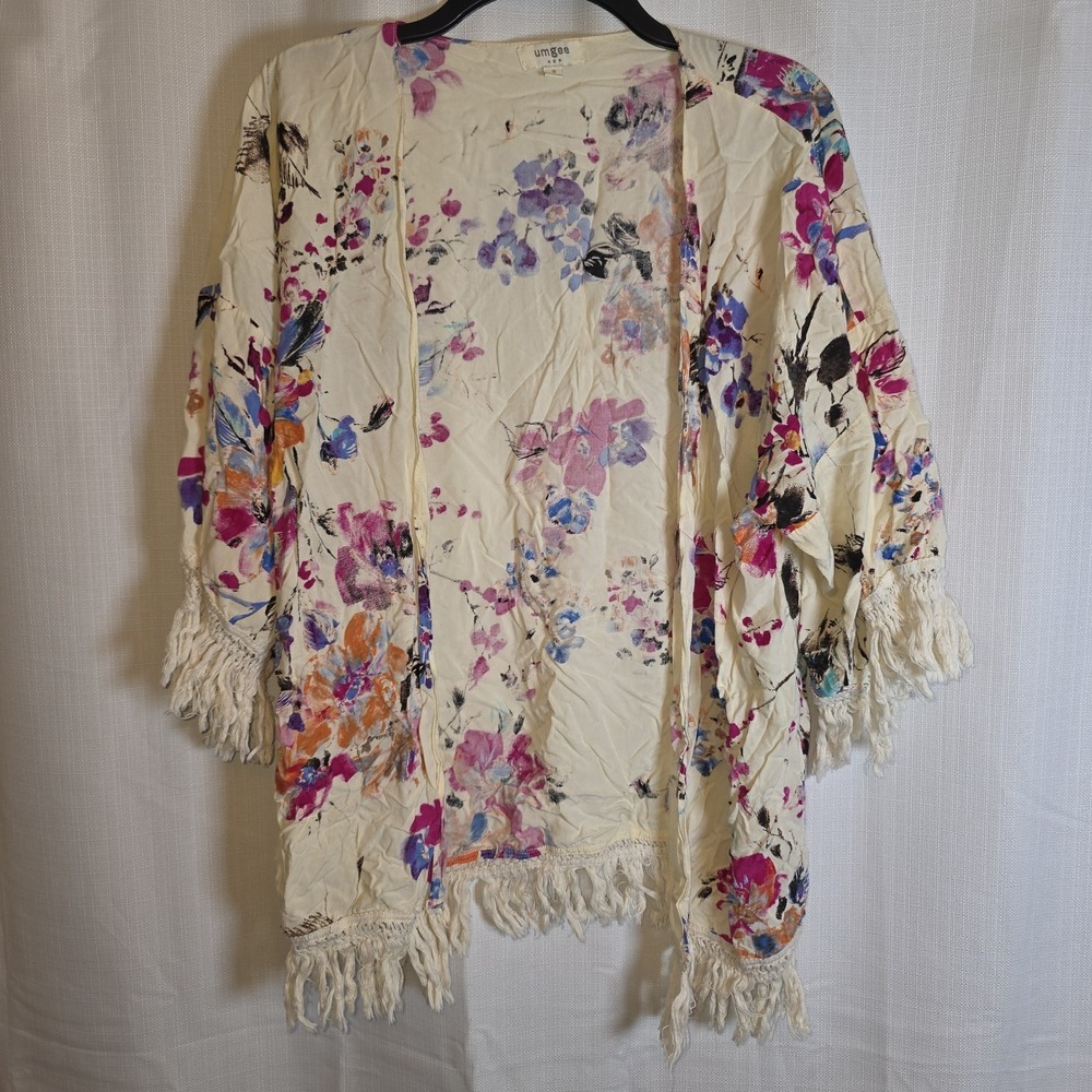 Umgee Floral Fringe Open Front Cardigan Cover Up Women‎ S